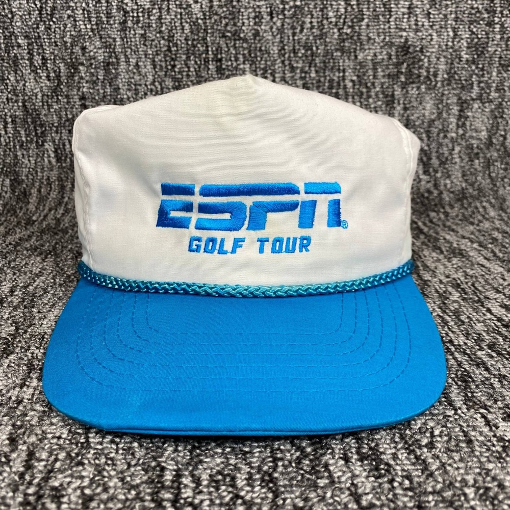 Vintage 80s ESPN Golf Tour Rope Hat Strapback Cap Otto Cap White Blue Thailand